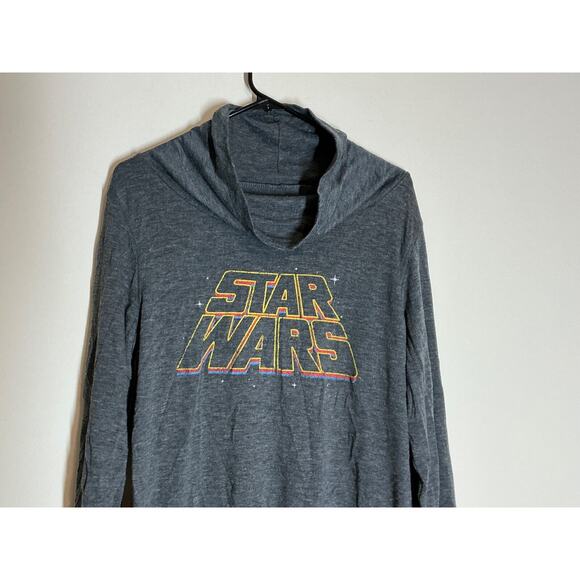 Star Wars Mock Neck Hoodie Size L Gray Women's Long Sleeve Logo Loungewear Soft - Picture 3 of 5